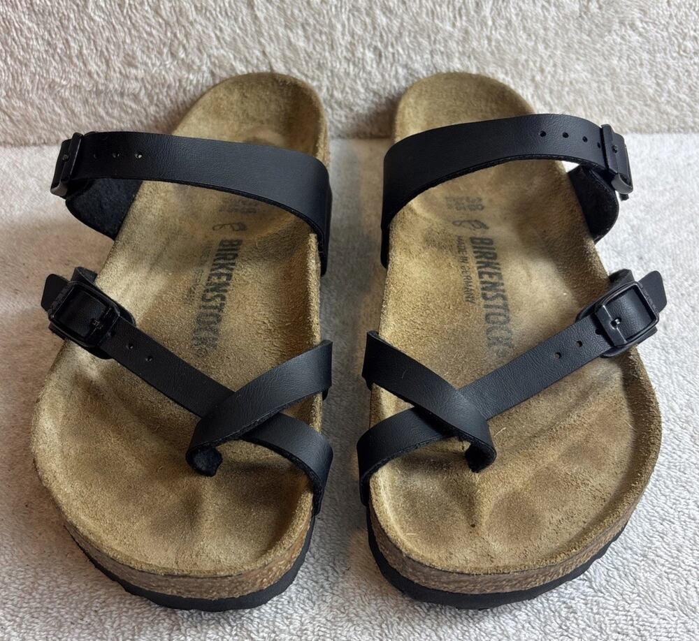 Birkenstock Mayari Black Birko-Flor Cork Two-Strap Sandals Size 38 W-7-M-5